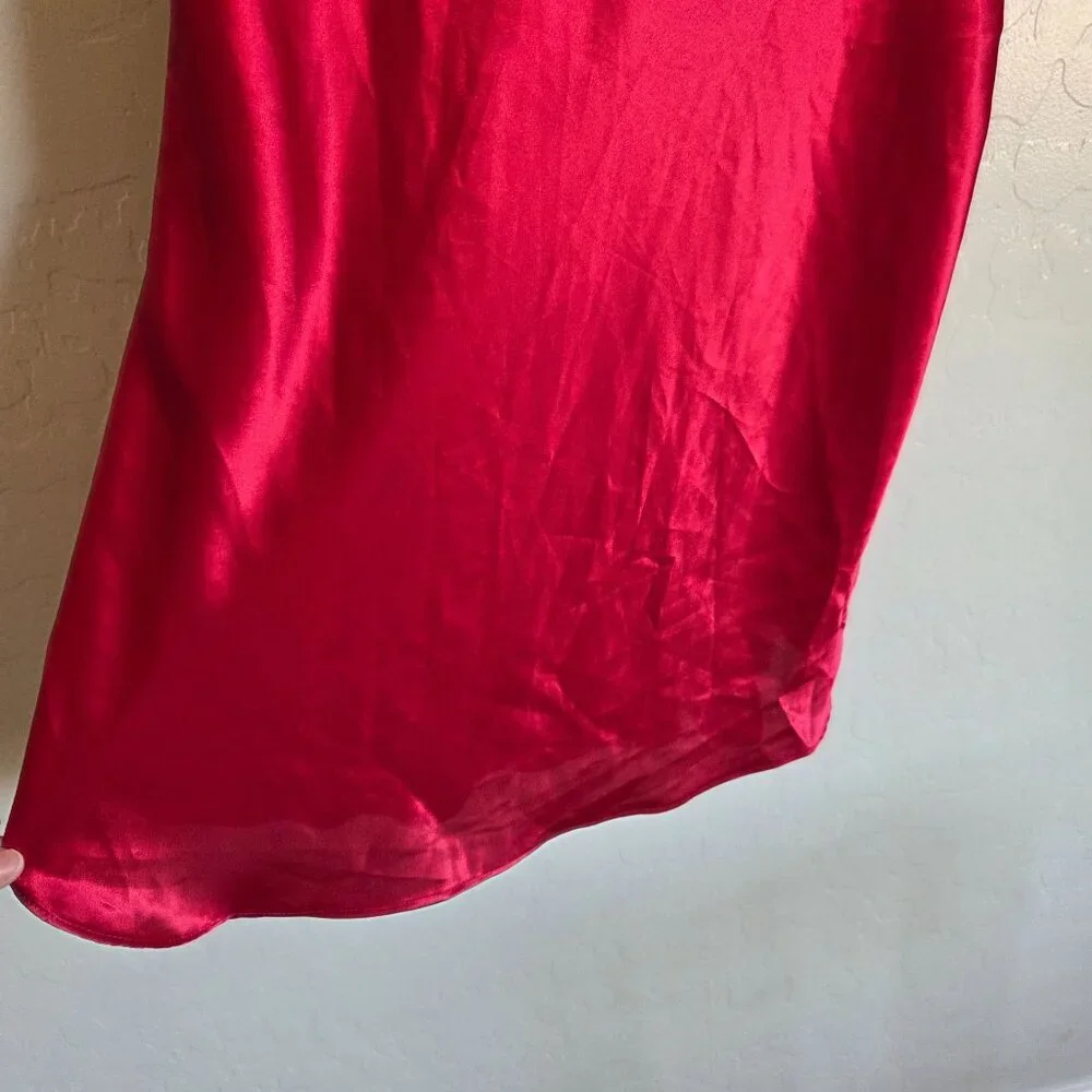 Wendy Ann Vintage 90s Satin Red/Green Floral Lace Mini Slip Dress Nightie Size L